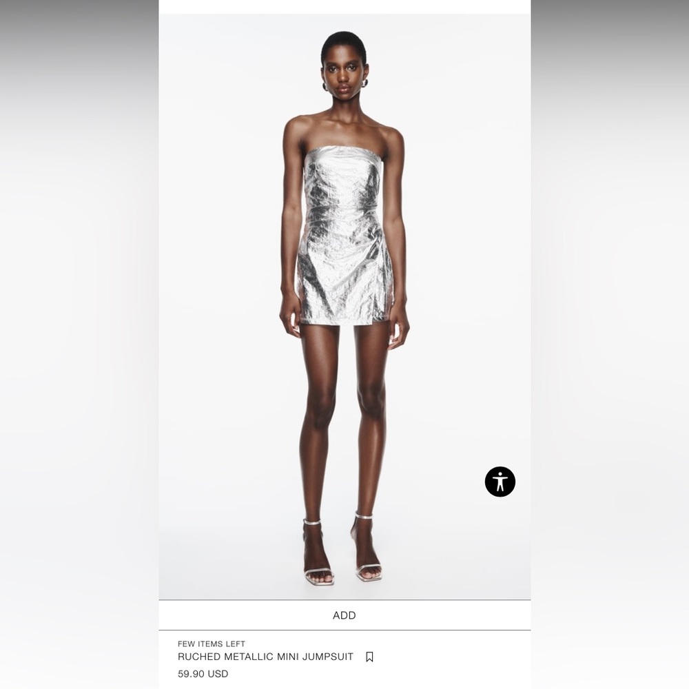 Zara Rushed metalic mini jumpsuit - size S